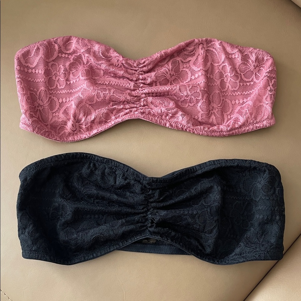 PINK Victoria's Secret Lace Bandeau Set in Pink and Black